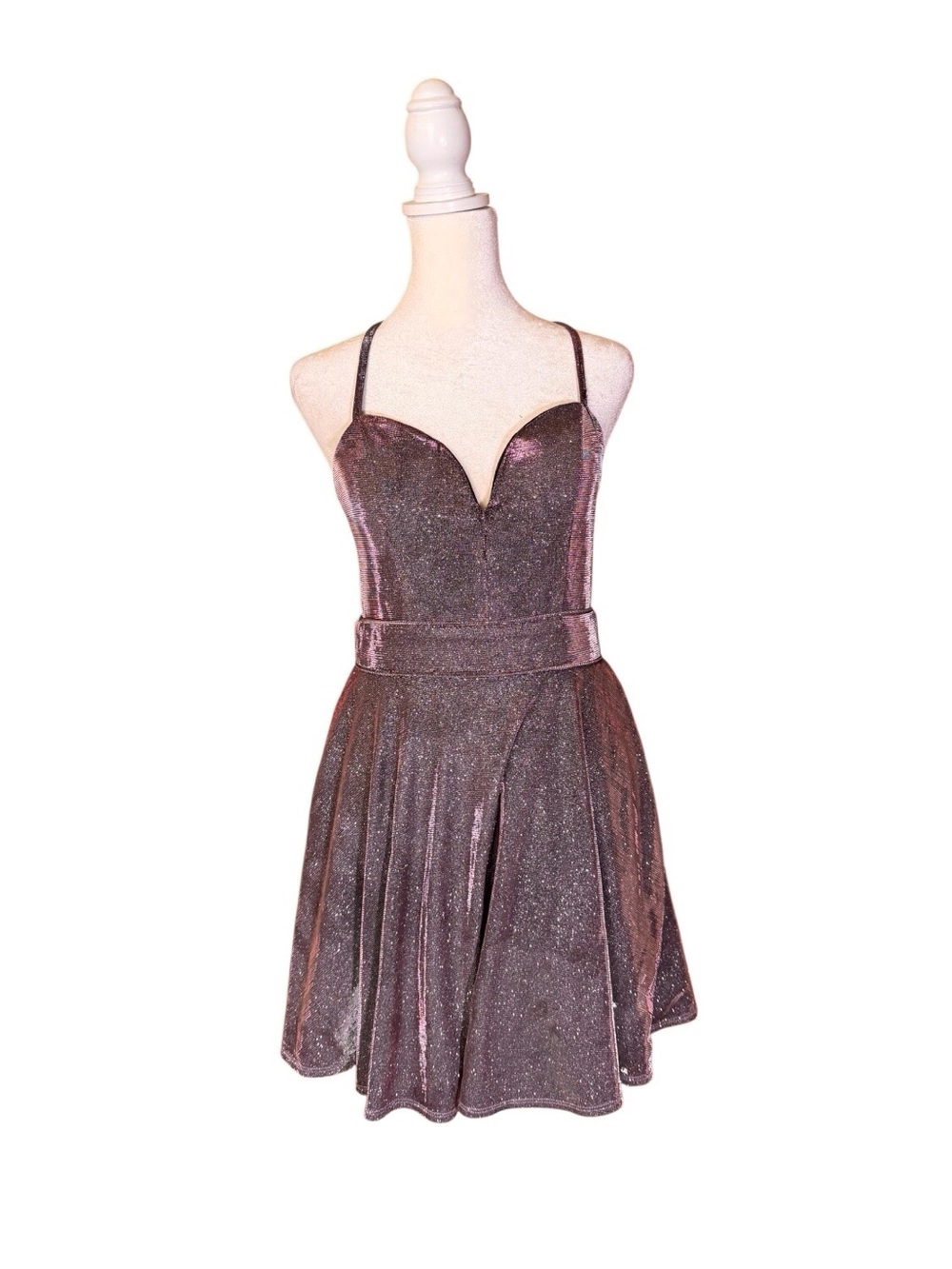 Windsor Plum metallic Sparkle mesh Fit & Flare party mini Dress women’s size 9